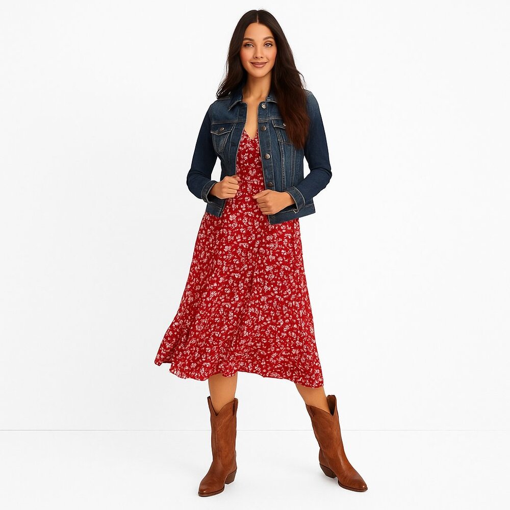 Dark Wash Distressed Denim Jean Jacket Women’s Small Country Classic Layering